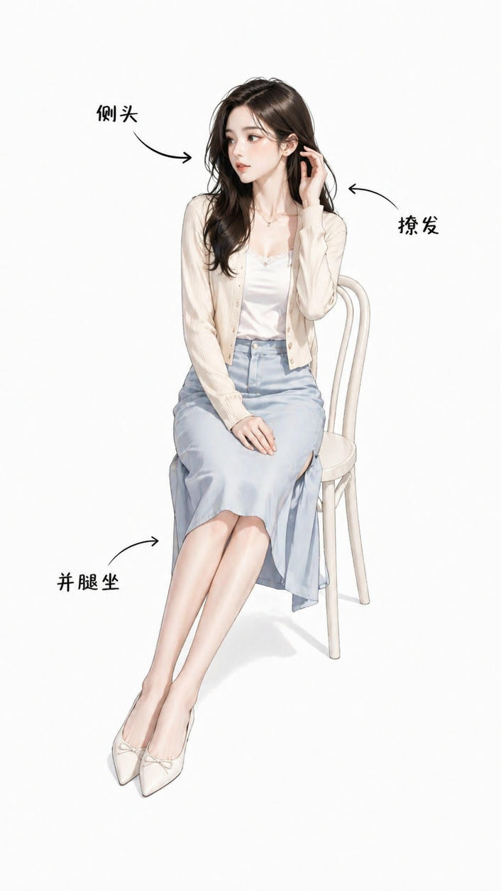 优雅撩发侧坐