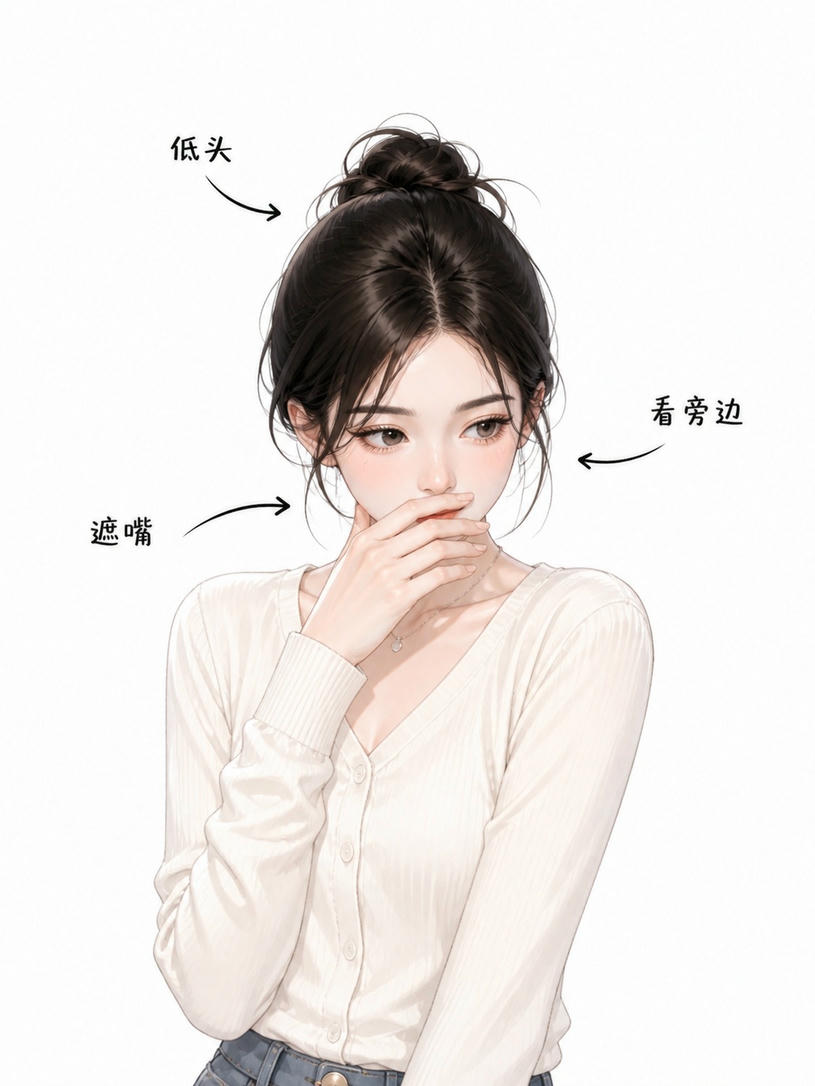 低头遮嘴姿态