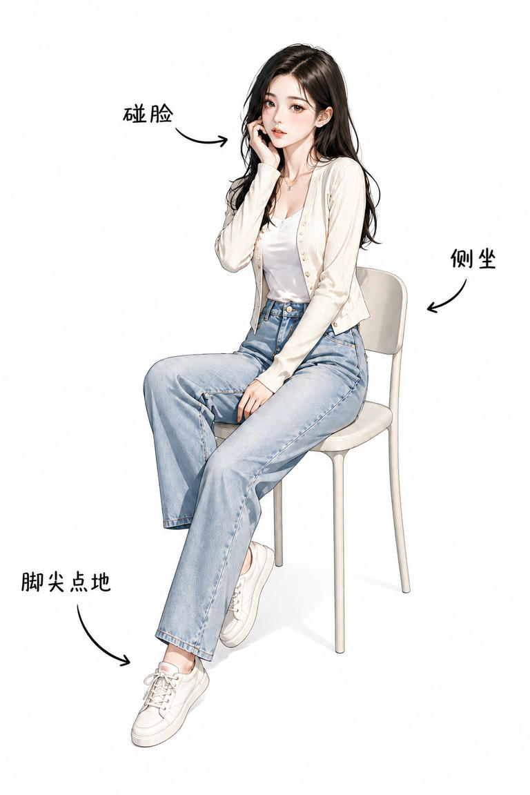 侧坐托腮姿态