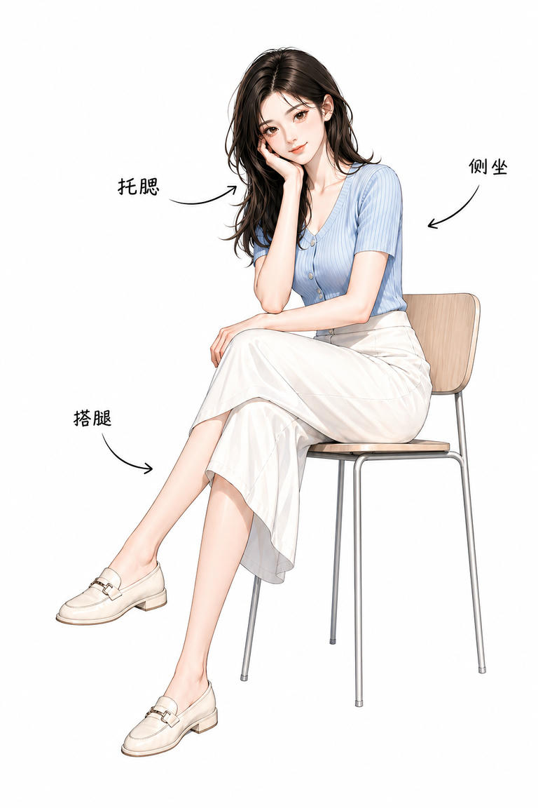 侧坐托腮姿态