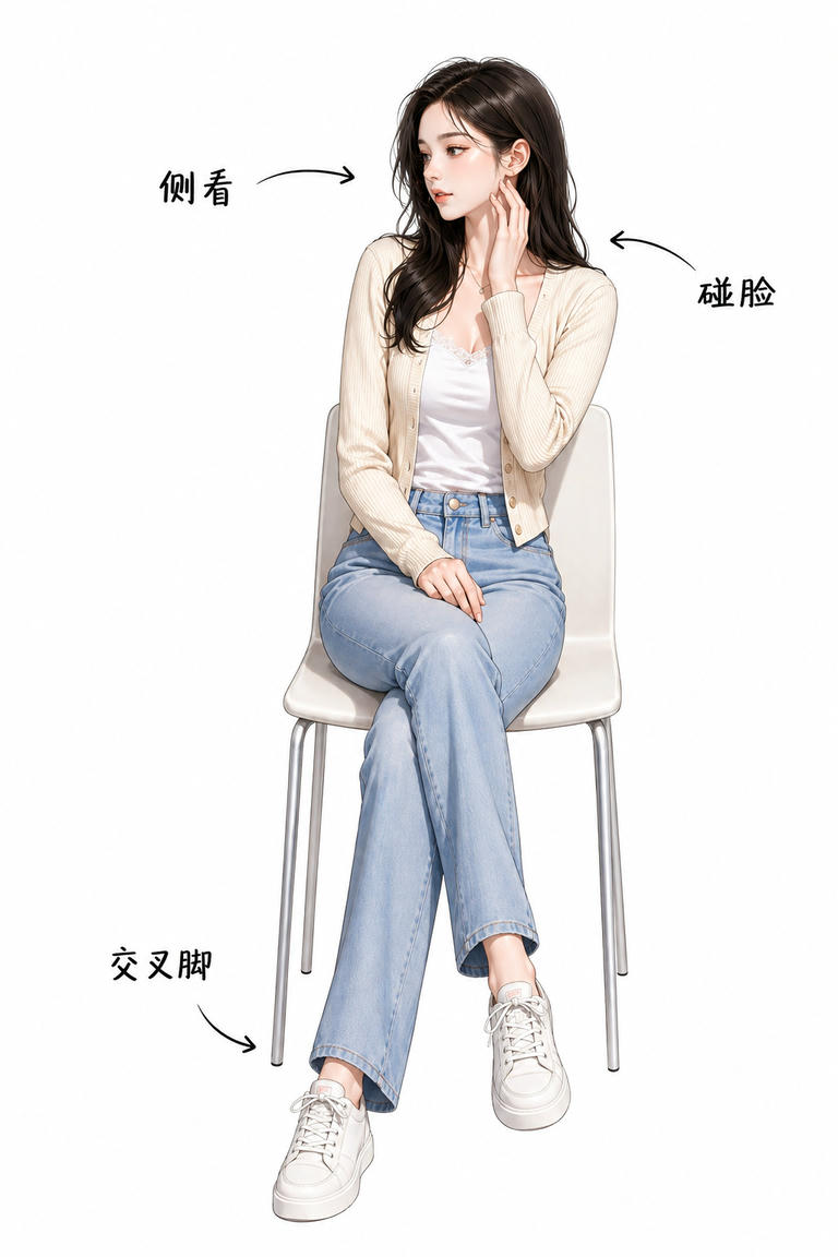 侧坐撩脸姿态