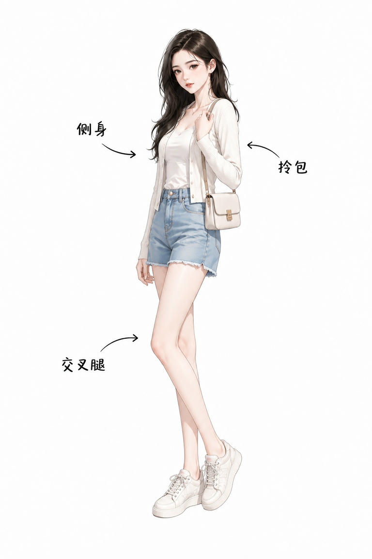 侧身交叉腿站姿
