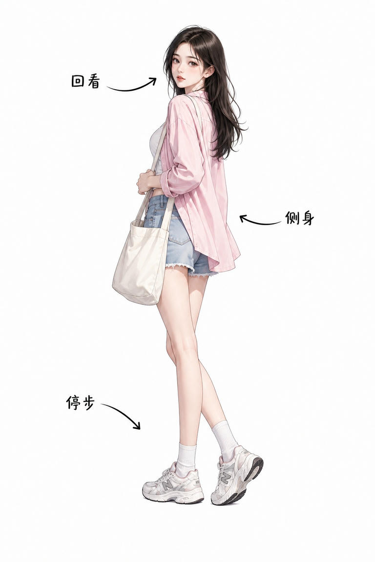 侧身回眸停步
