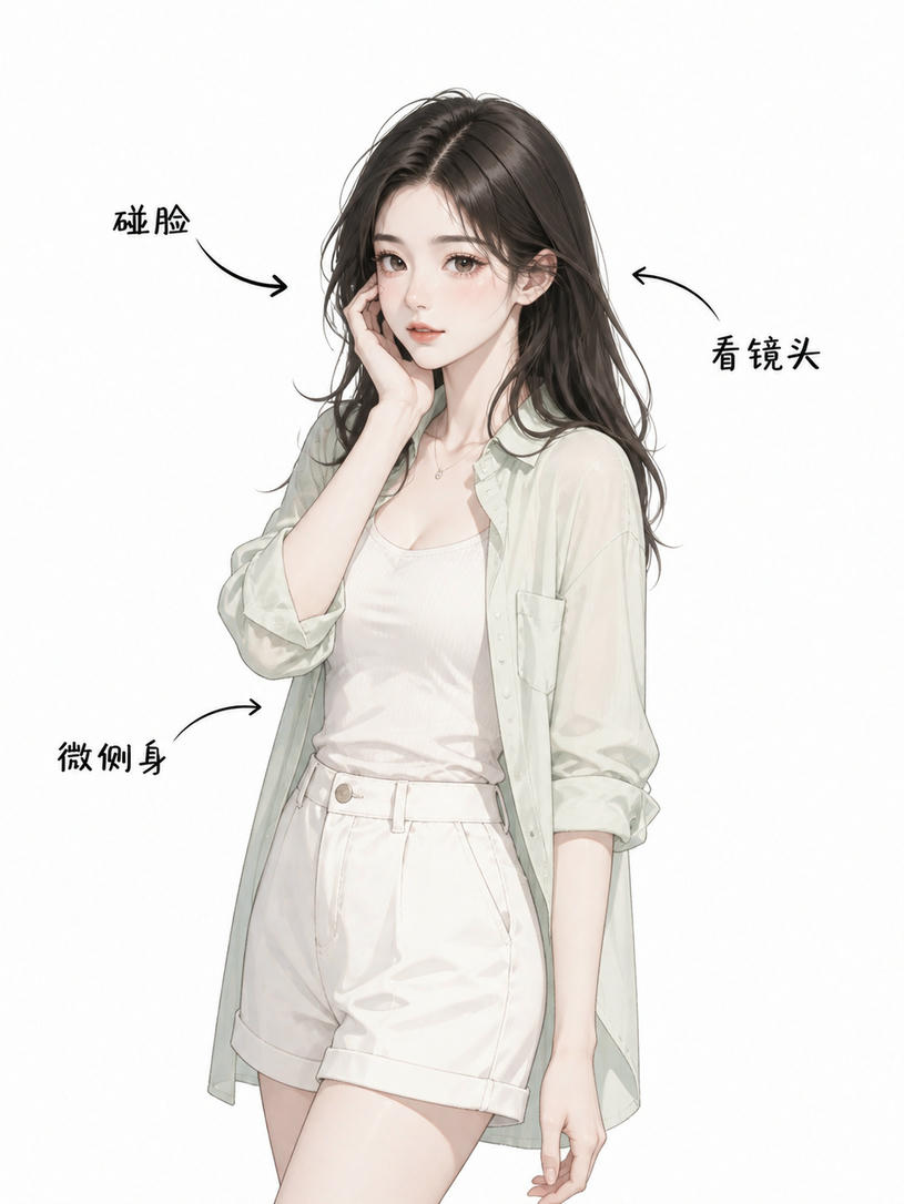 侧身托腮站姿