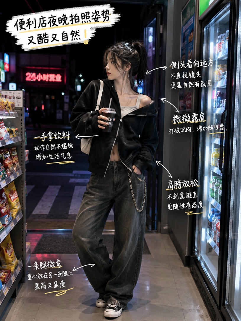 便利店酷飒站姿
