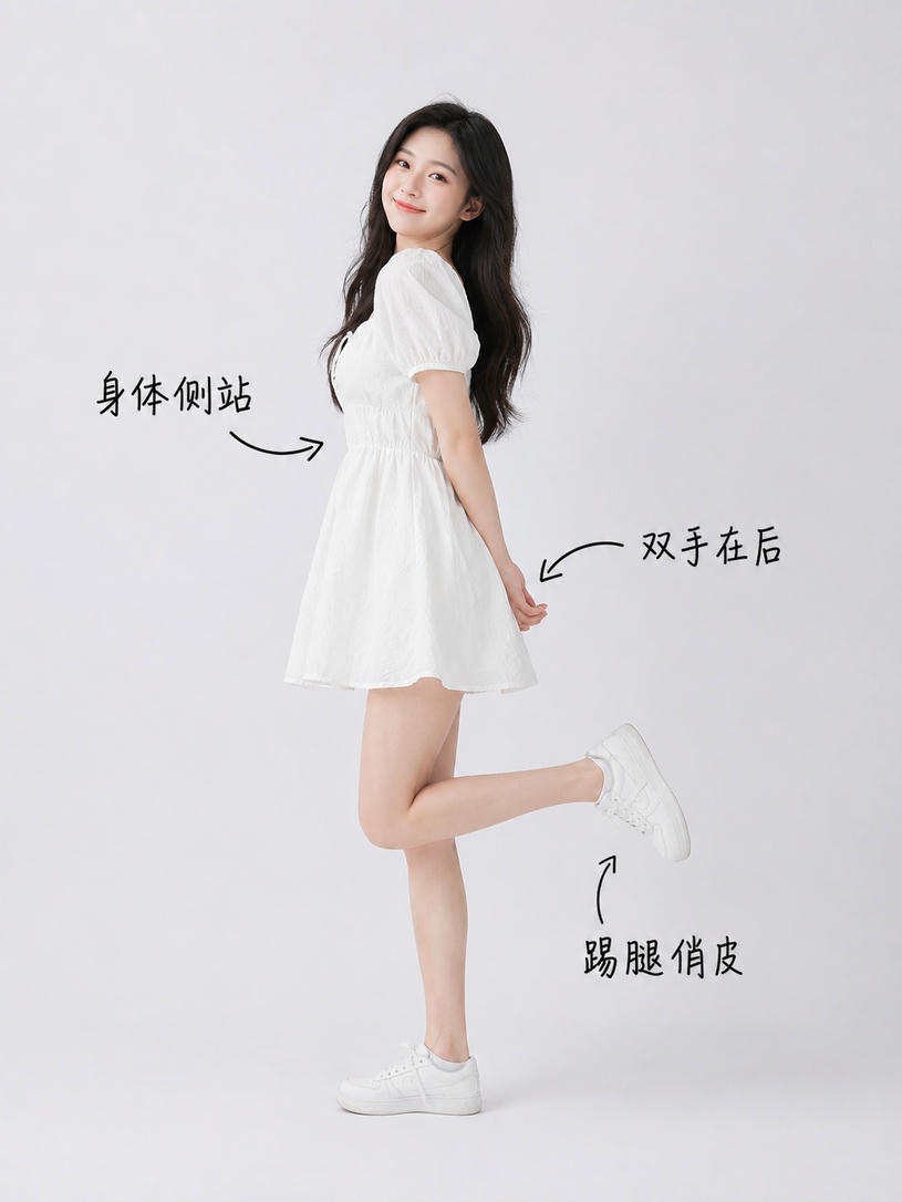 俏皮侧身踢腿