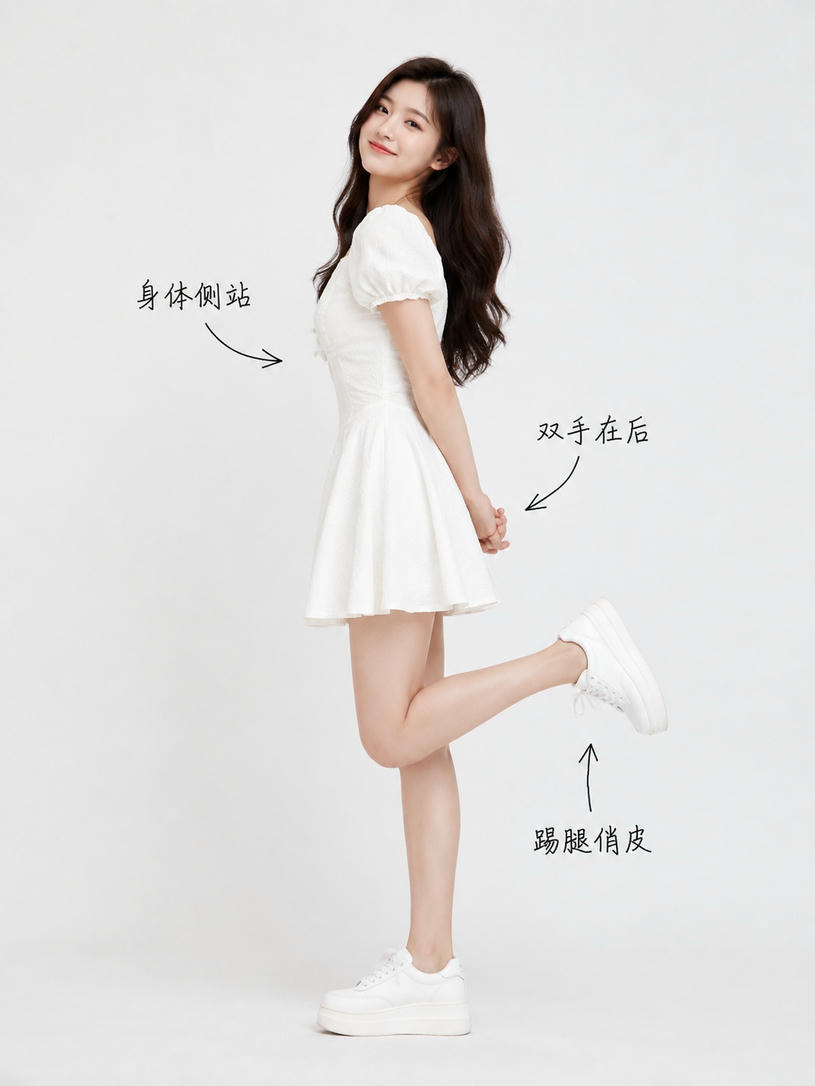 俏皮侧身踢腿