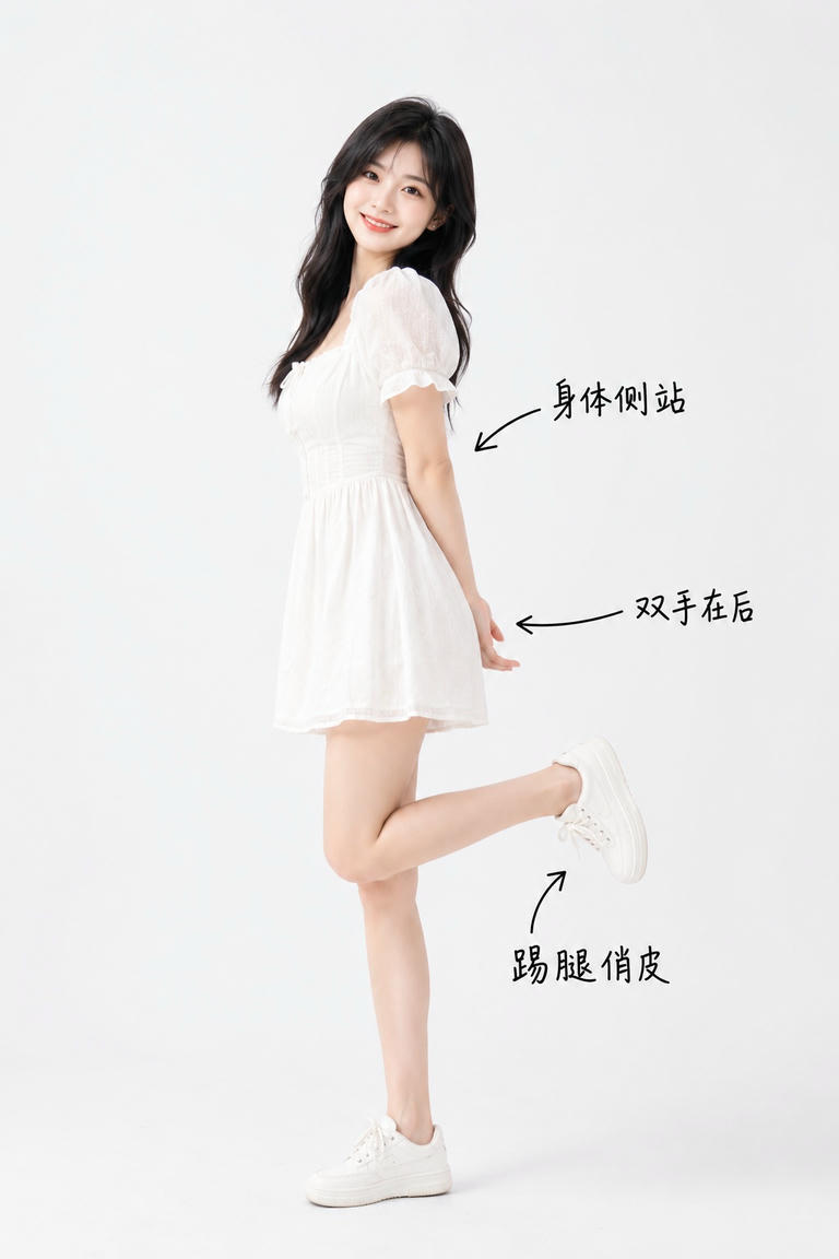 俏皮踢腿站姿