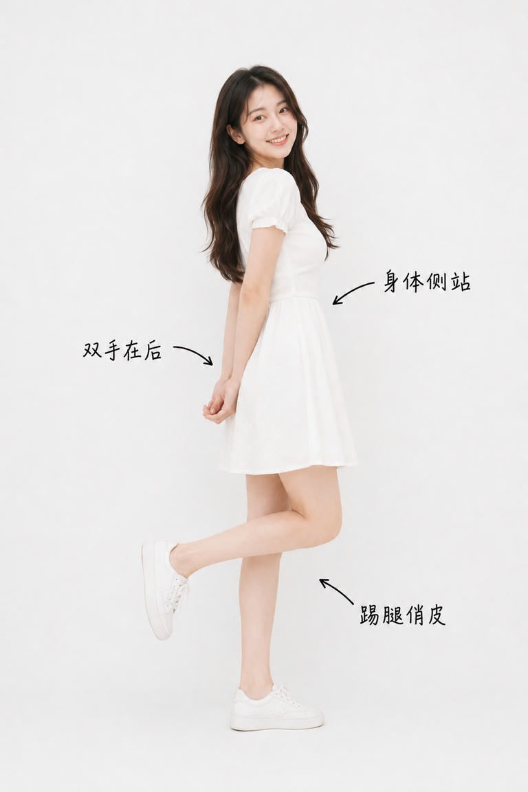 俏皮踢腿站姿