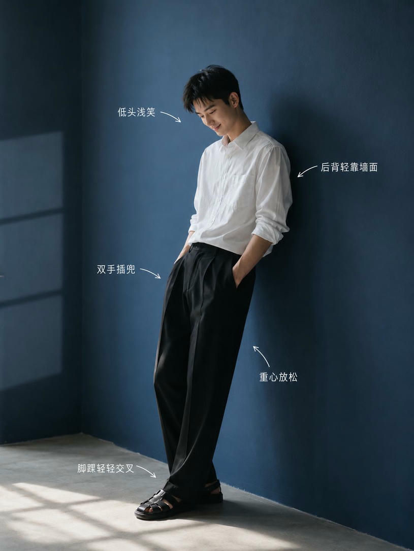 倚墙低头浅笑