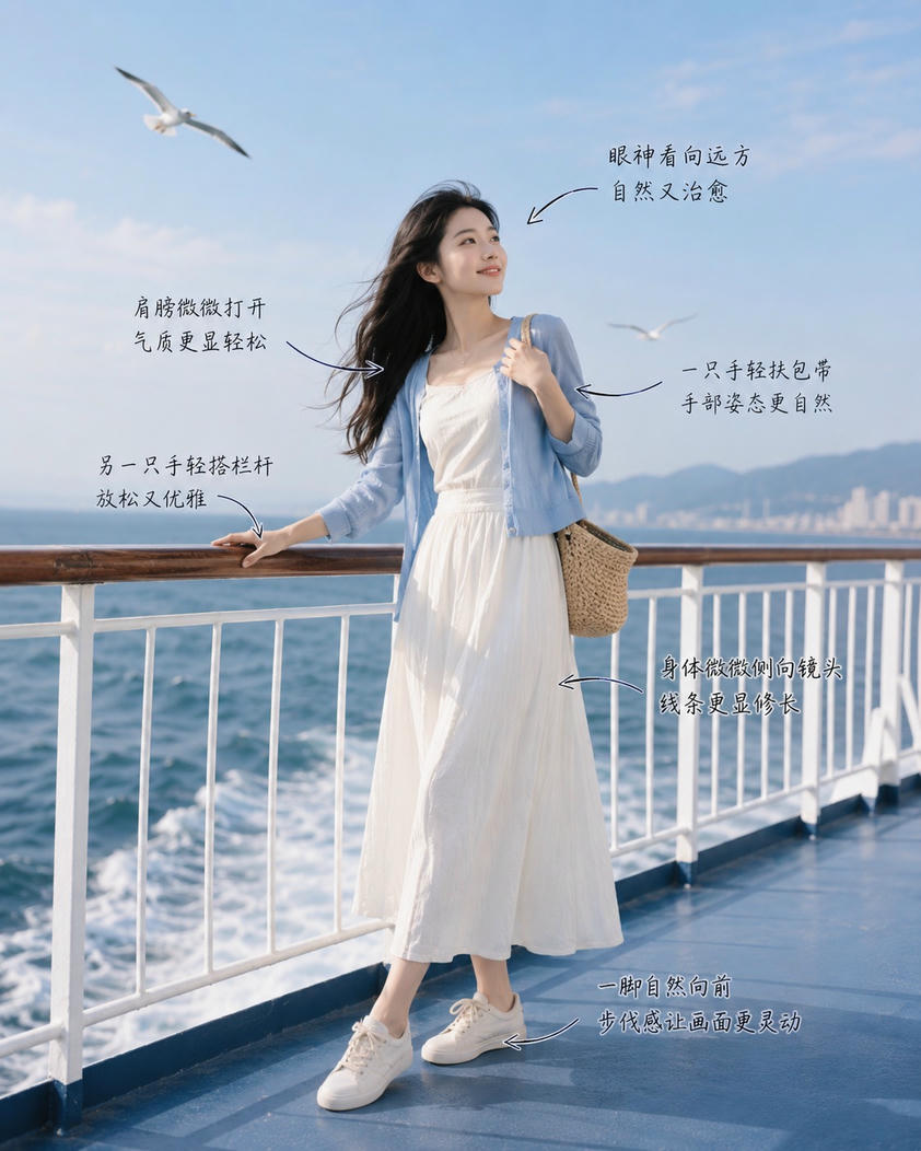 倚栏远眺站姿
