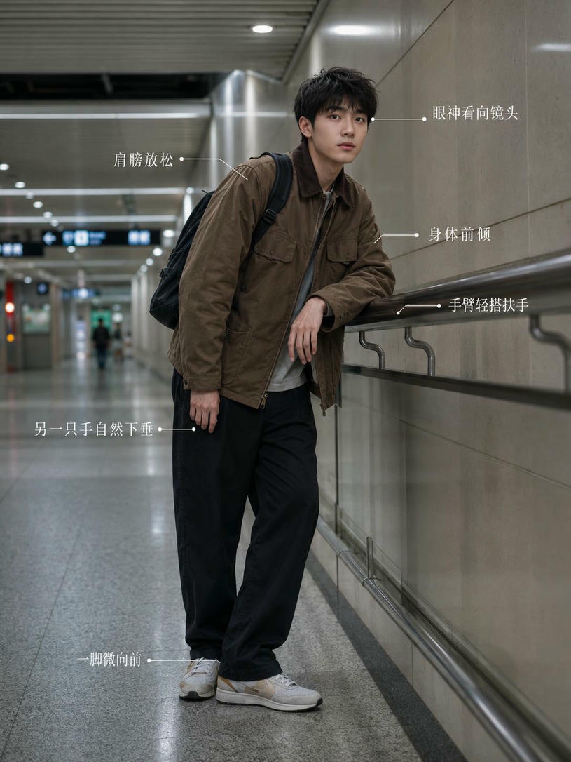 倚靠扶手前倾姿态