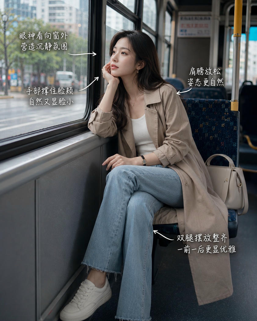 公交窗边沉思坐姿