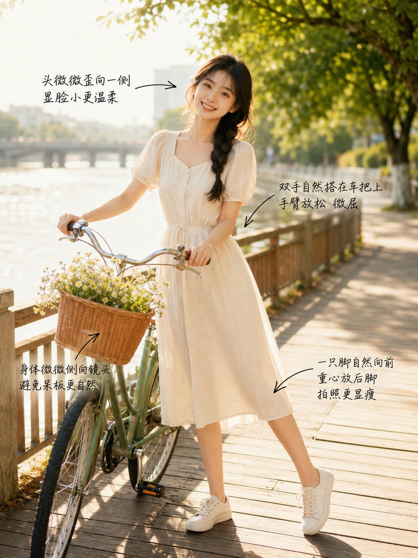 单车旁甜美侧身