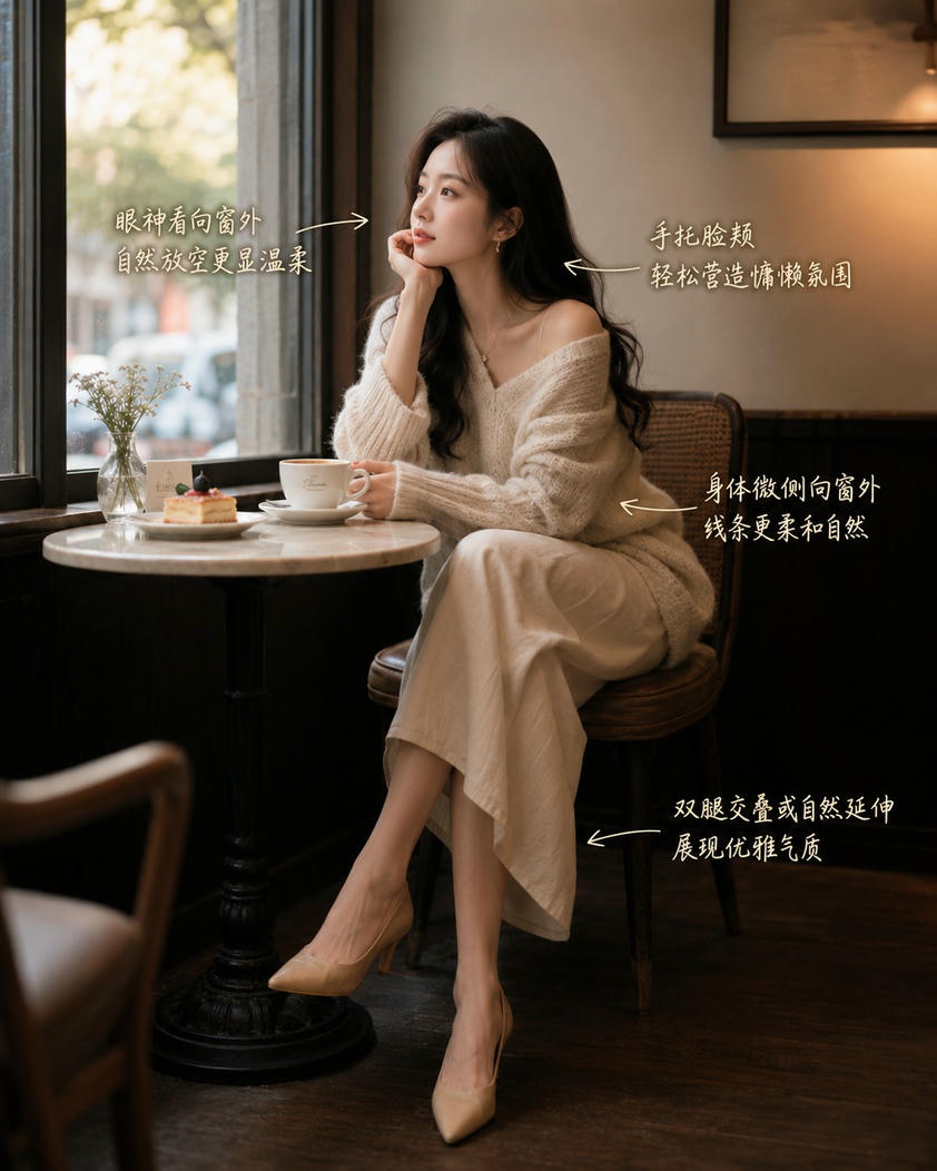 咖啡馆慵懒坐姿