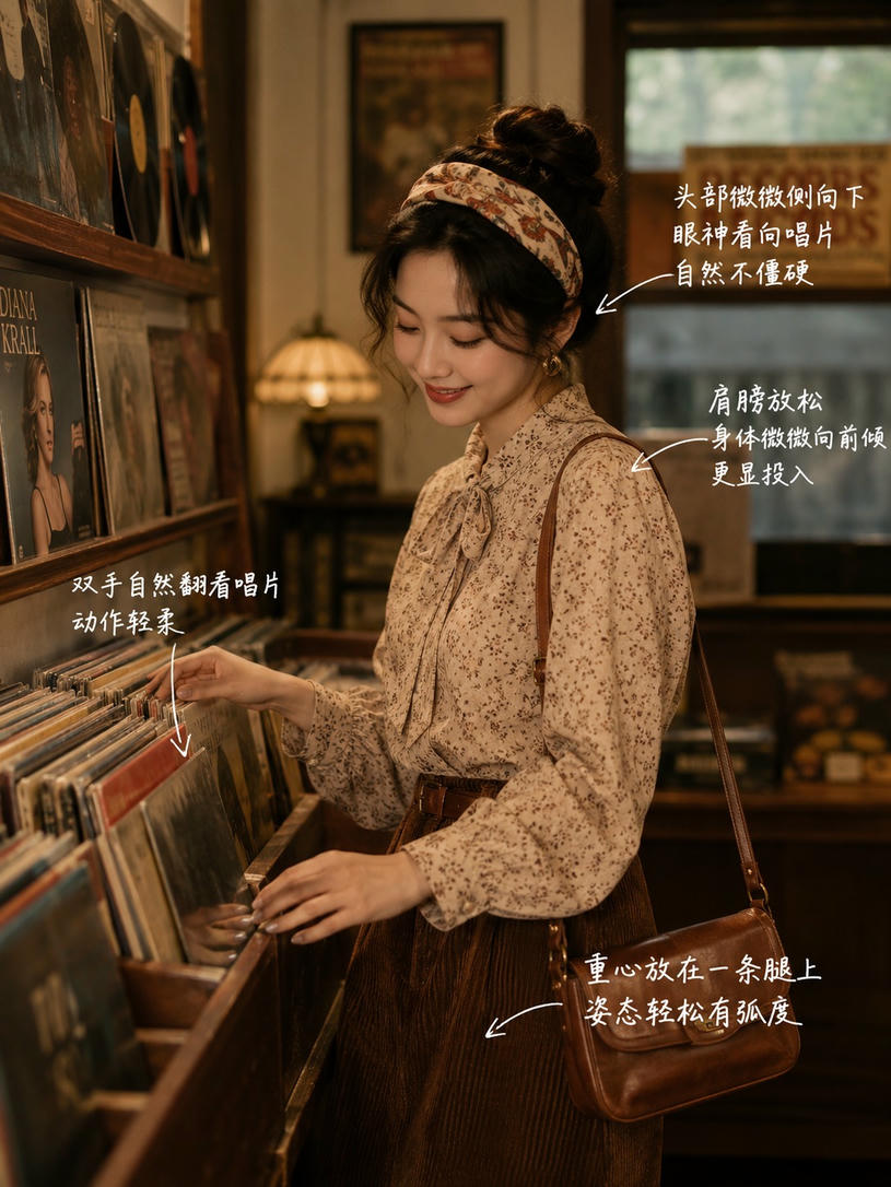 唱片店浏览站姿