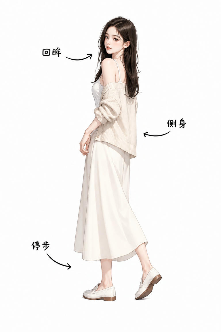 回眸侧身停步