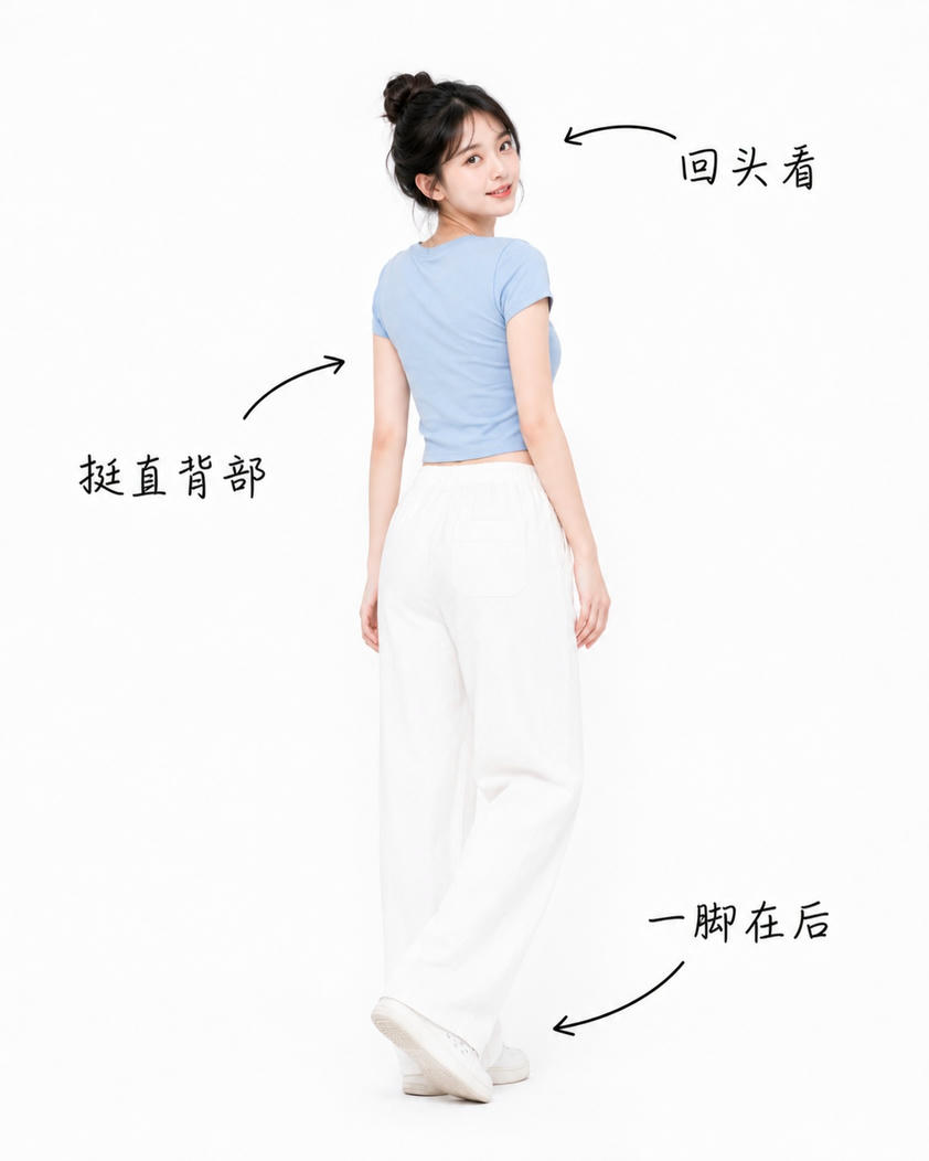回眸挺胸站立