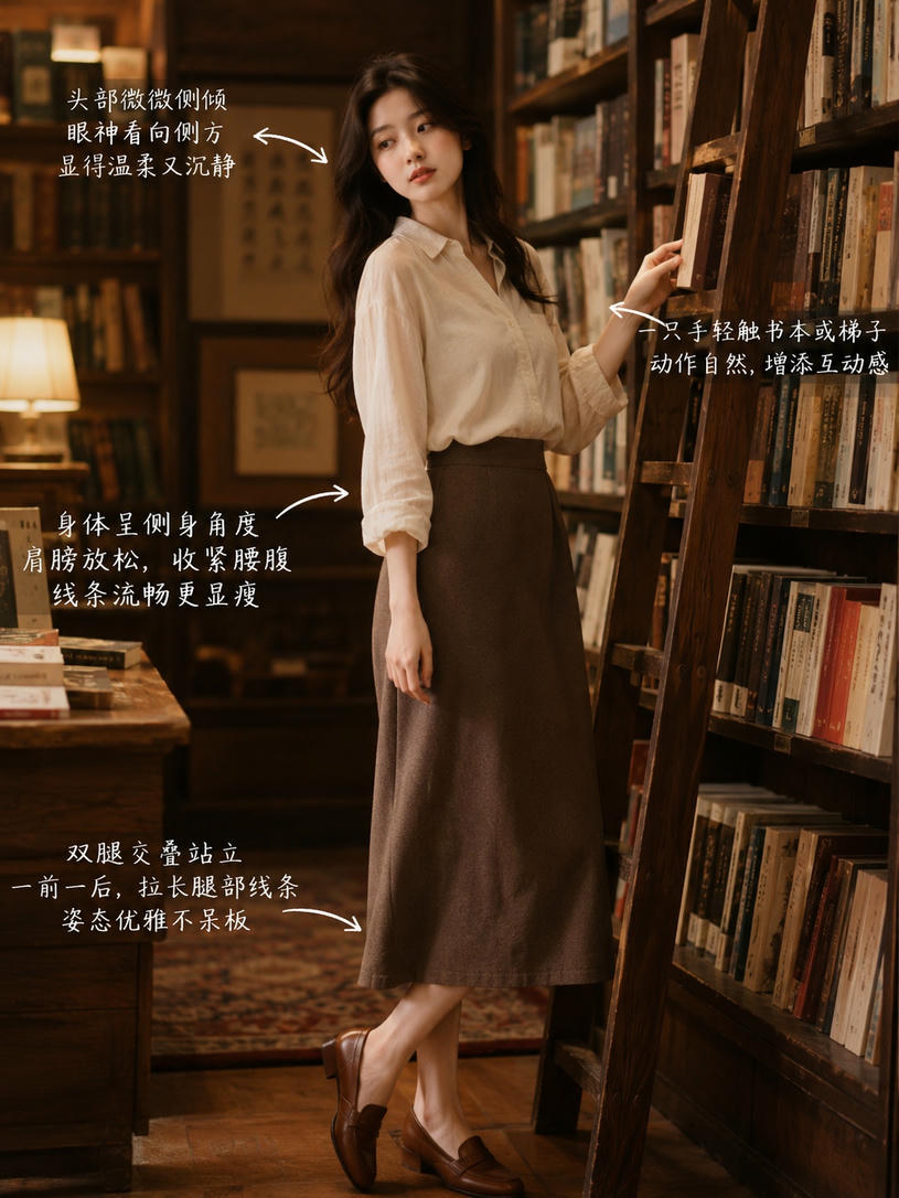 图书馆侧身优雅站立