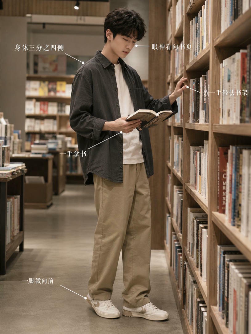 图书馆阅读站姿