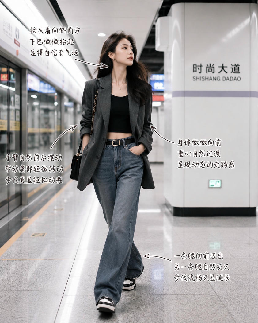 地铁站自信行走