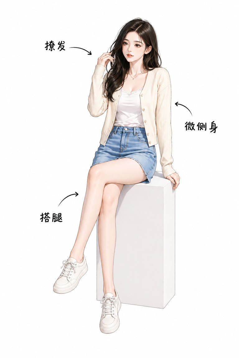 坐姿搭腿撩发