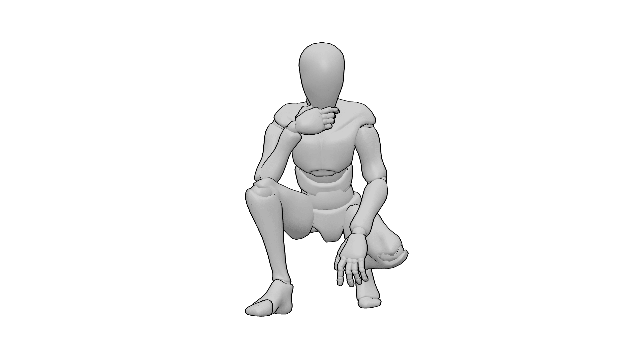 蹲姿托腮思考