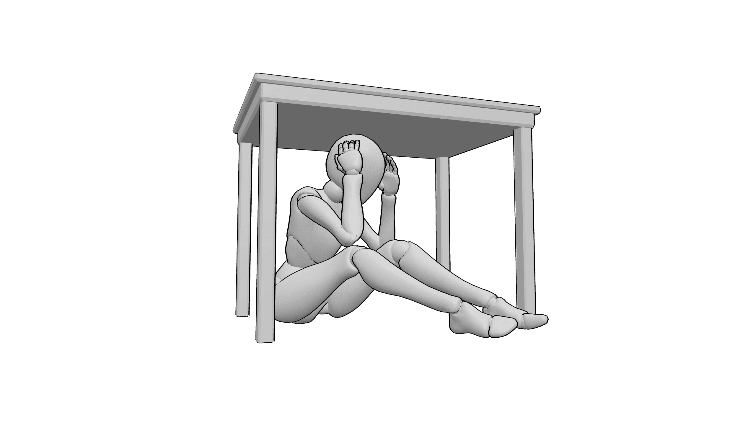 躲桌下抱头