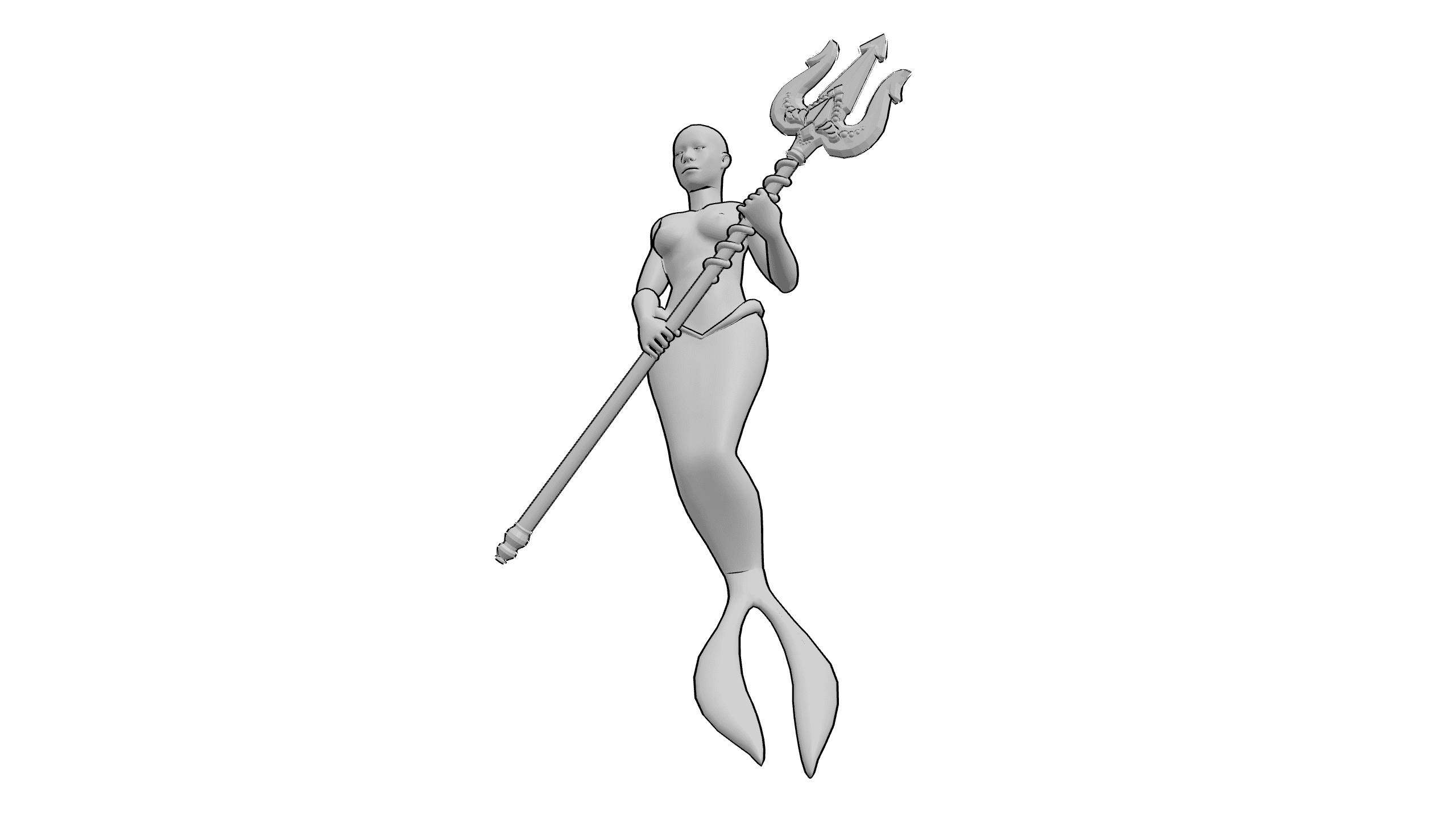 美人鱼持三叉戟站立