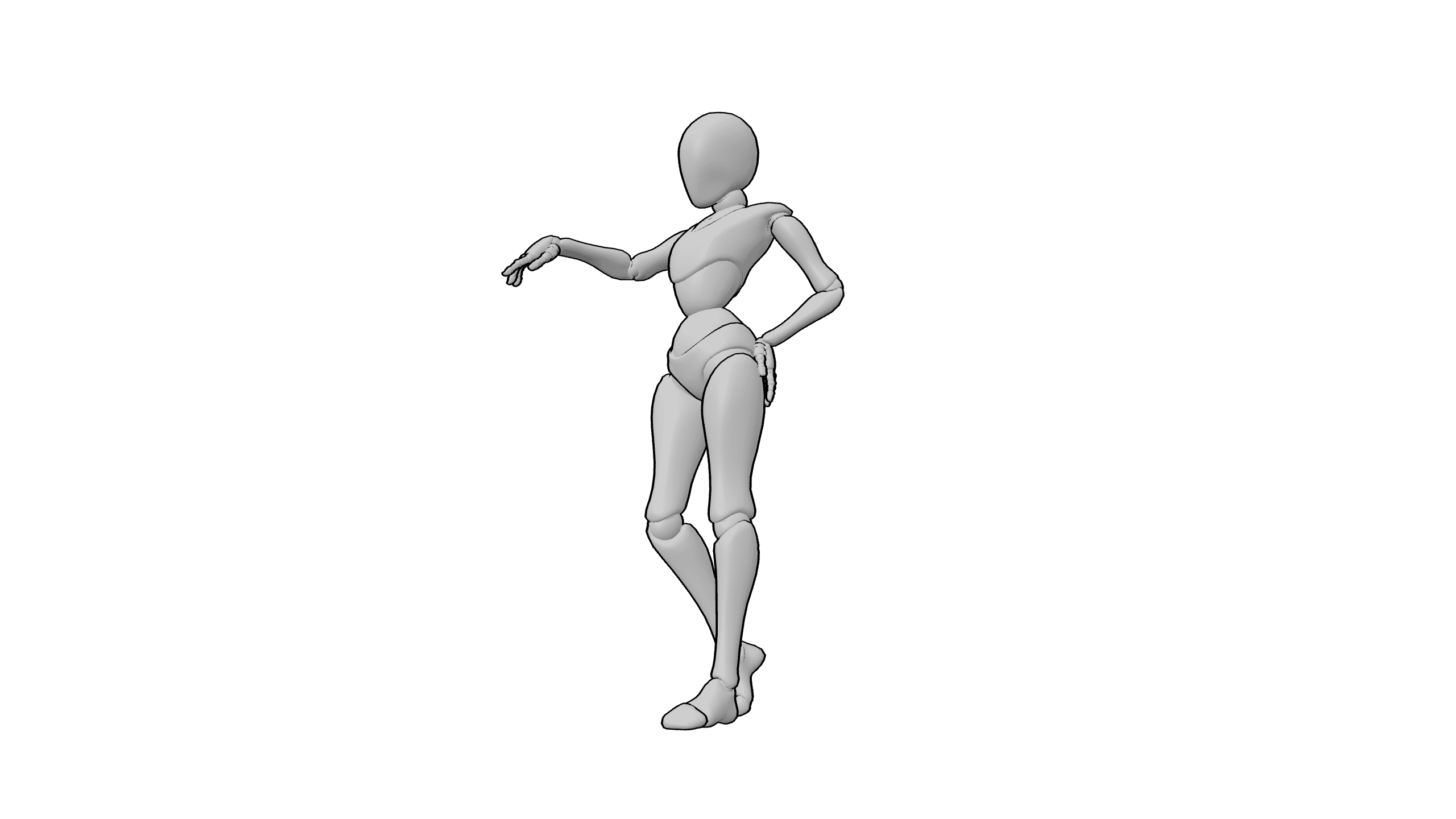 单手叉腰侧指动作