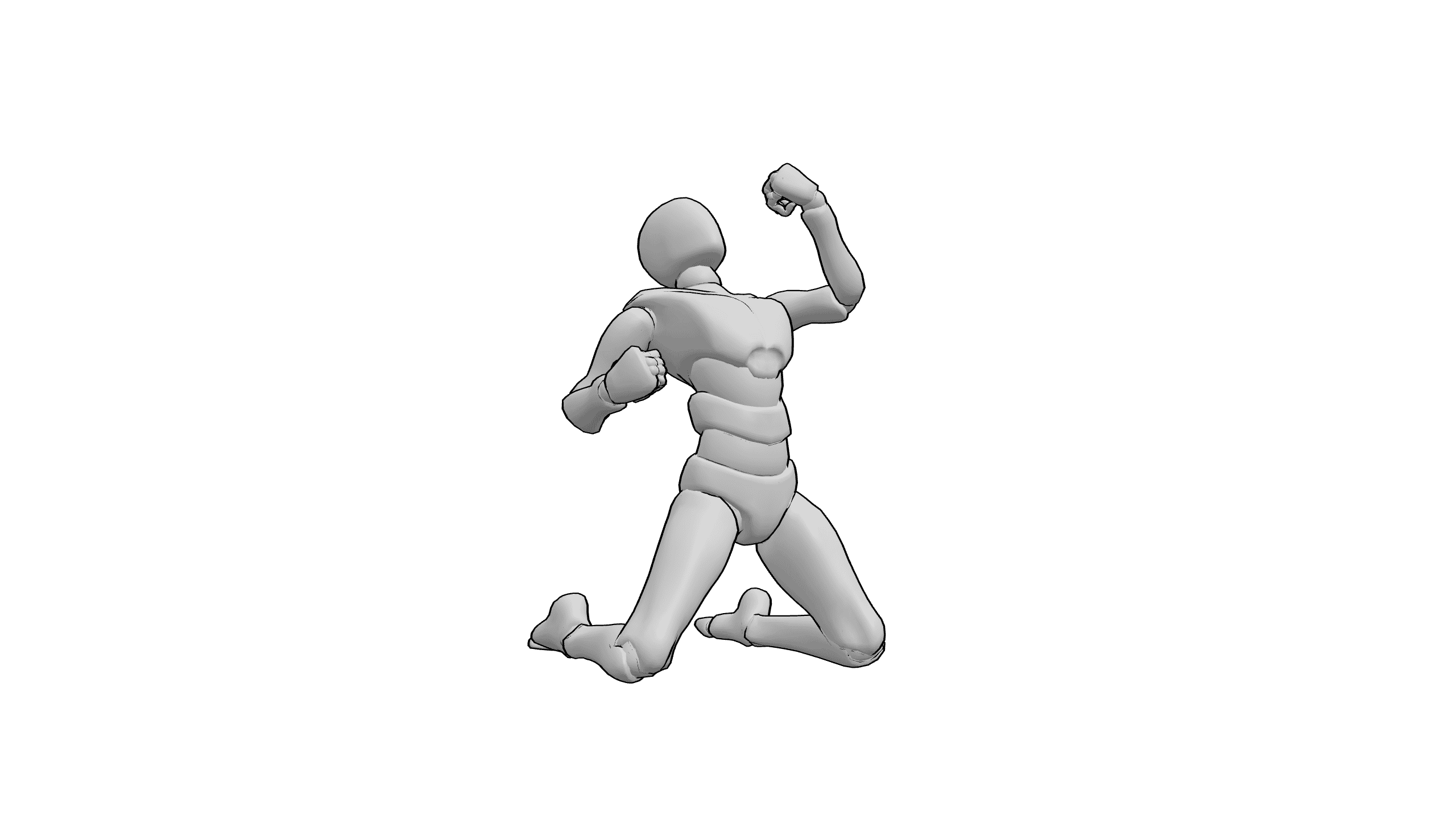 双膝跪地举拳