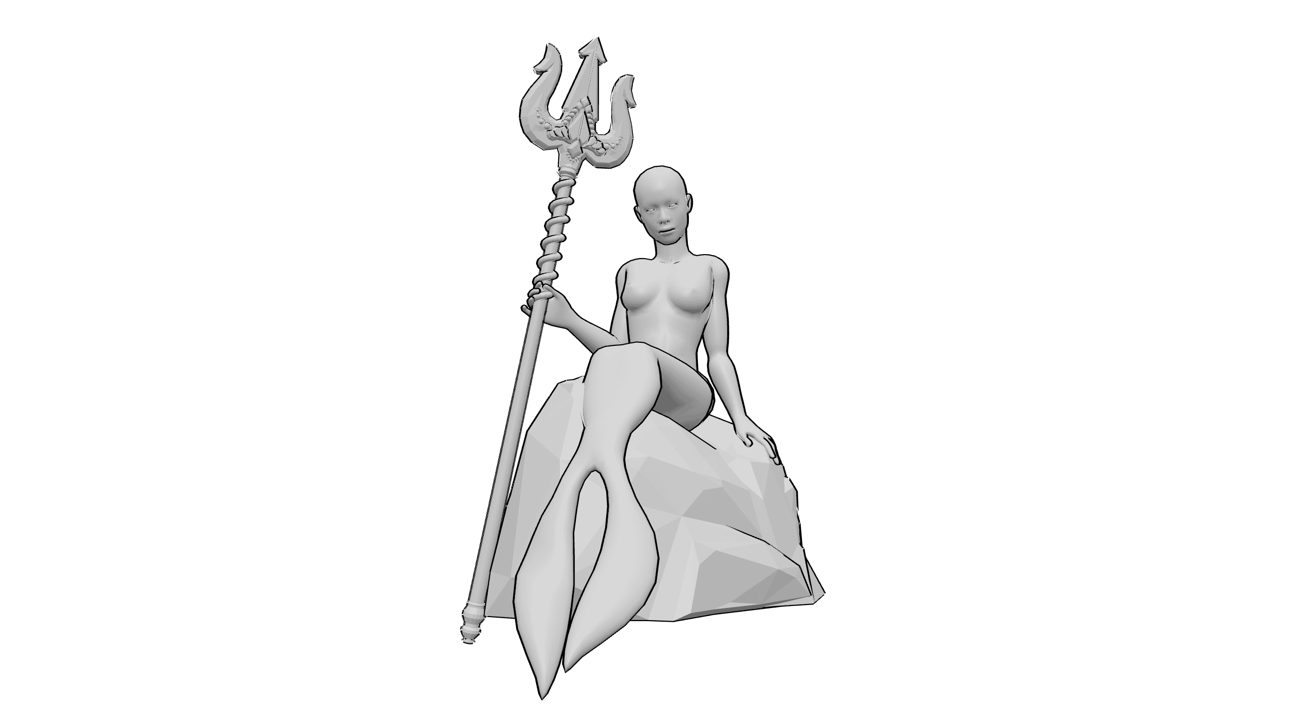 美人鱼持戟坐姿