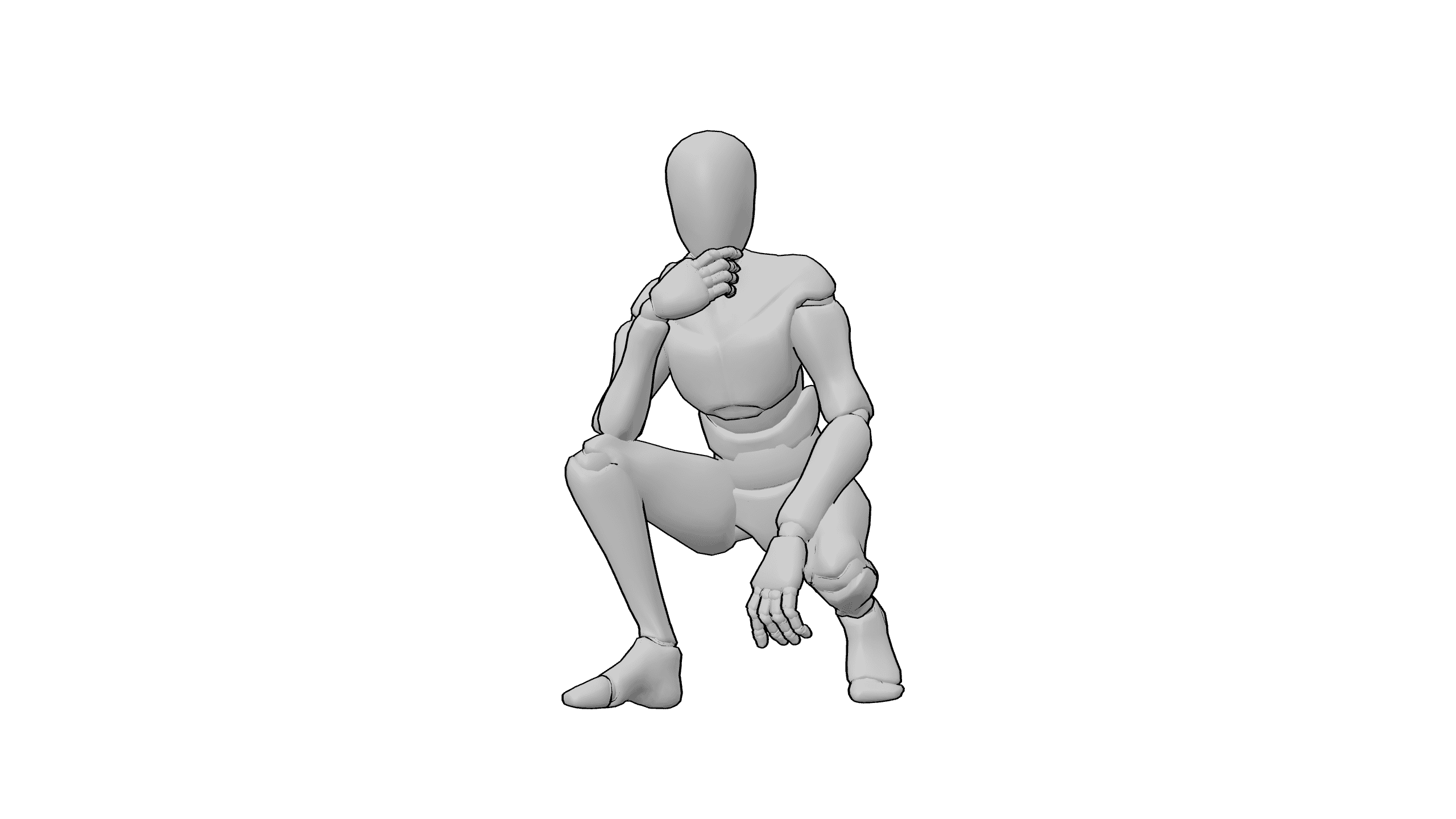 蹲姿托腮思考