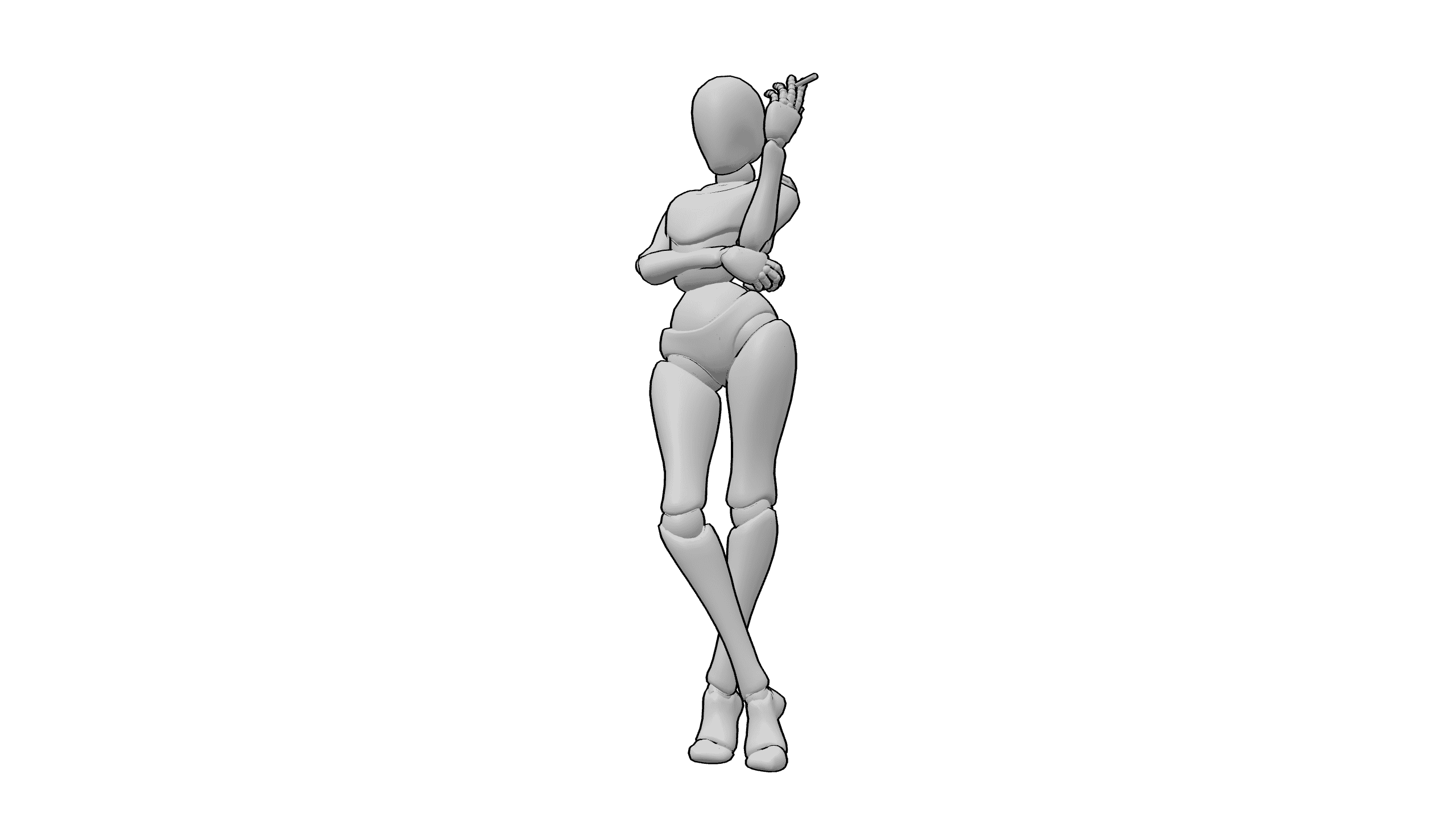 单手叉腰抬臂站立