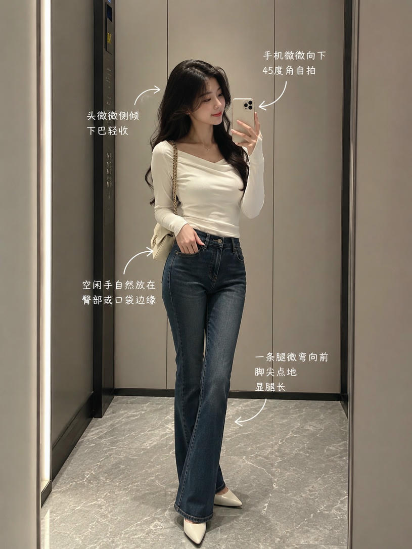 对镜自拍休闲站姿