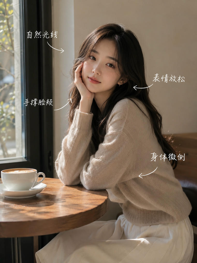 手托腮侧坐