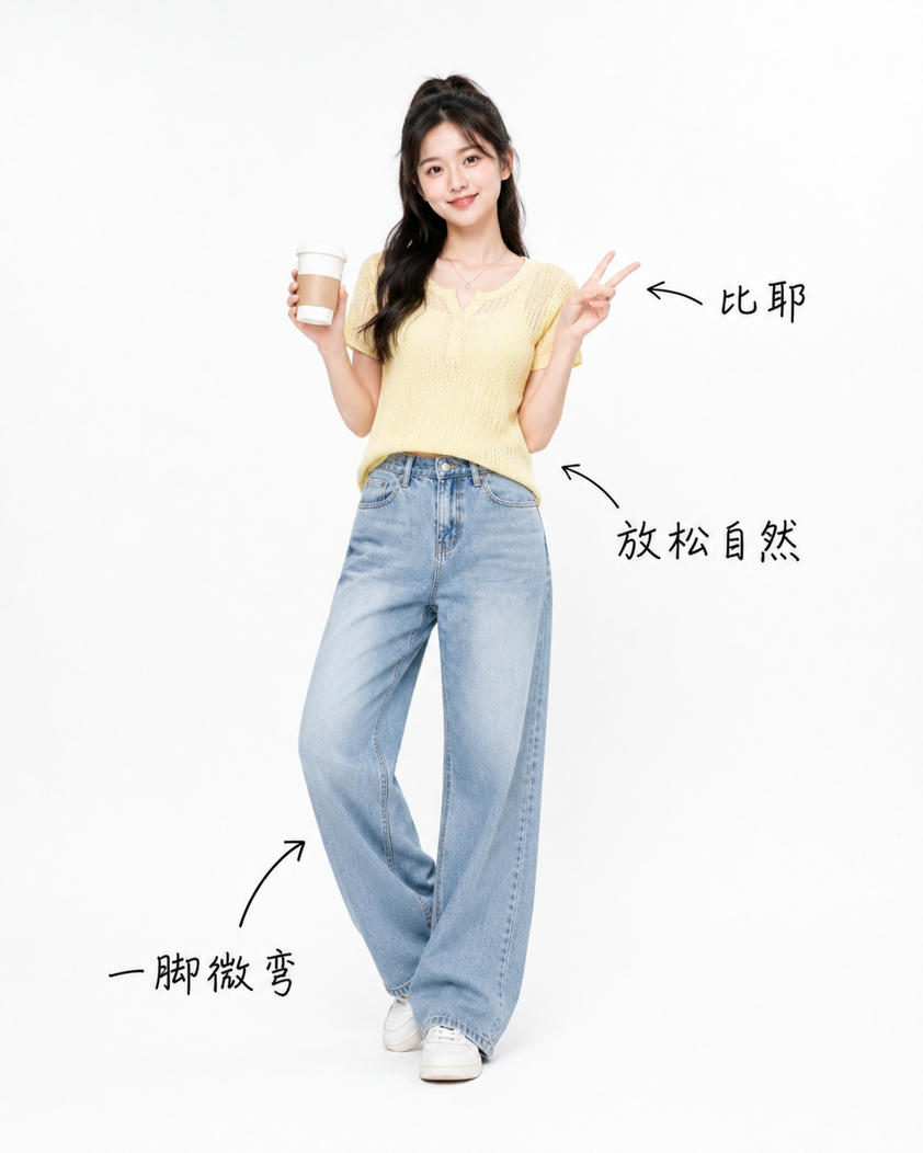手持咖啡比耶