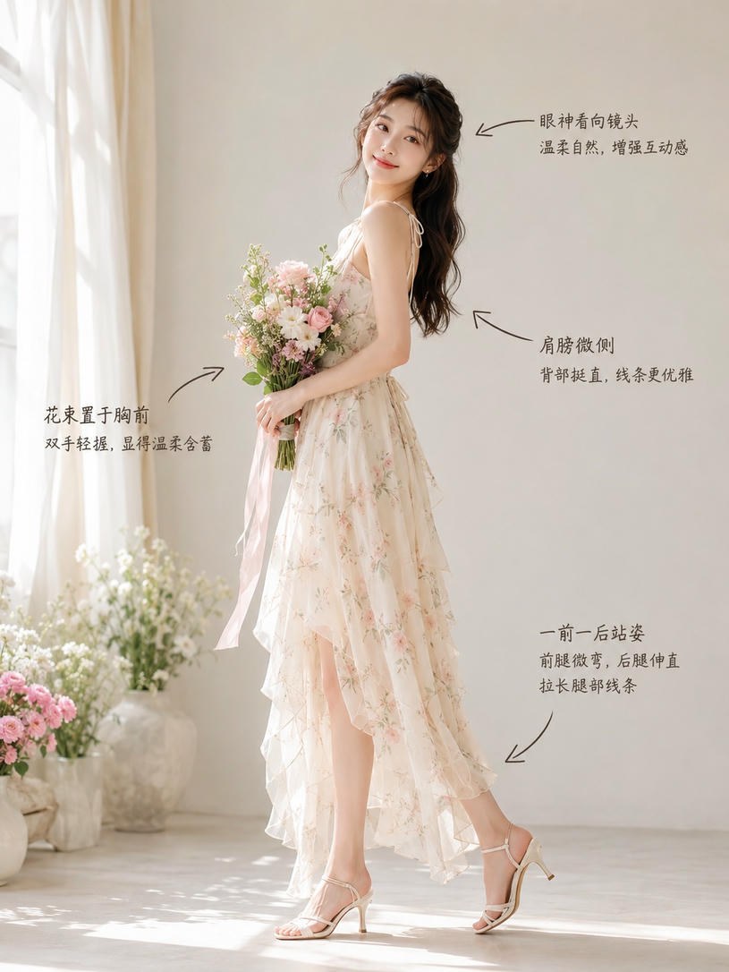 手持花束回眸