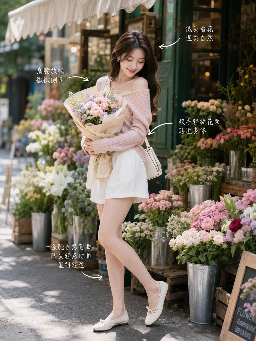 手捧花束站姿