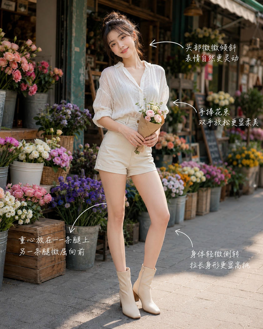 手捧花束站姿
