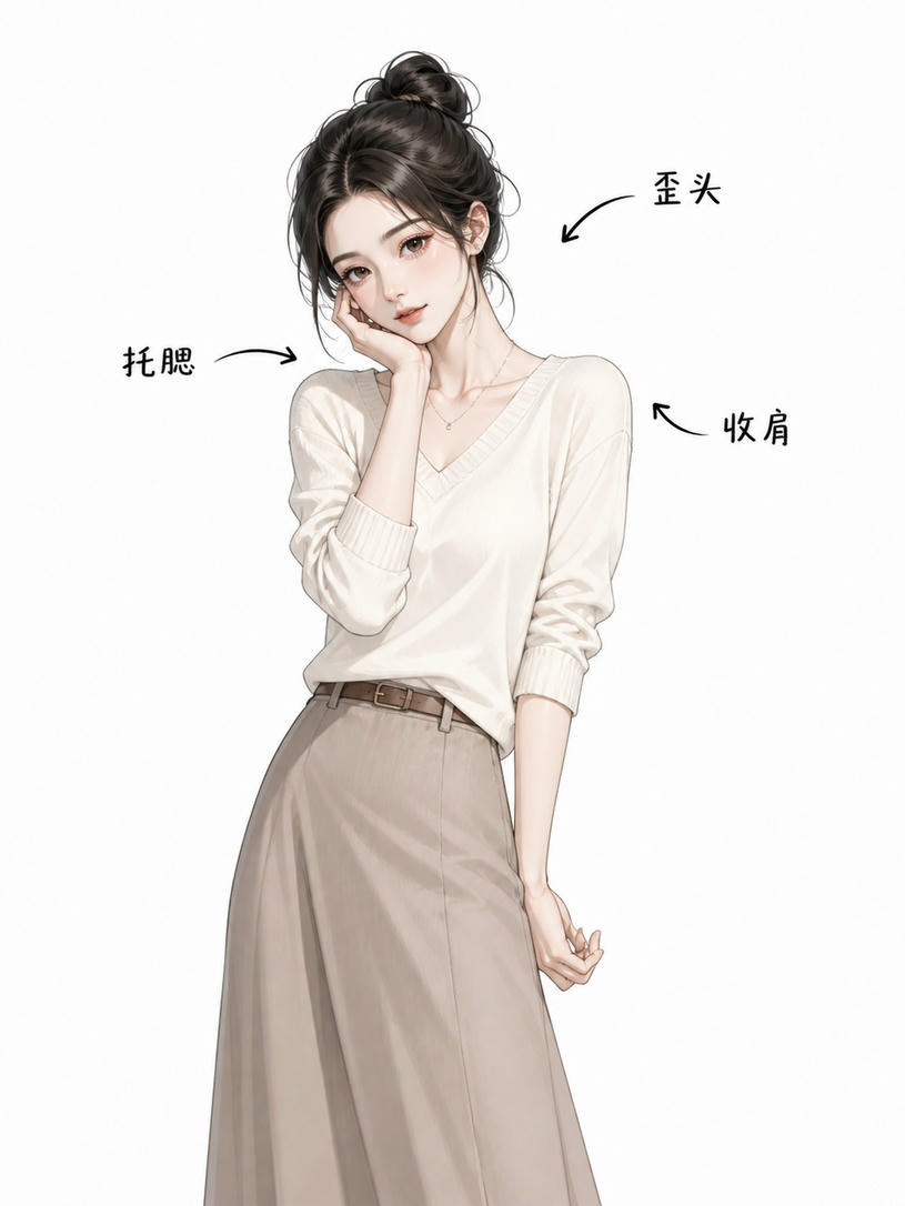 托腮歪头站姿