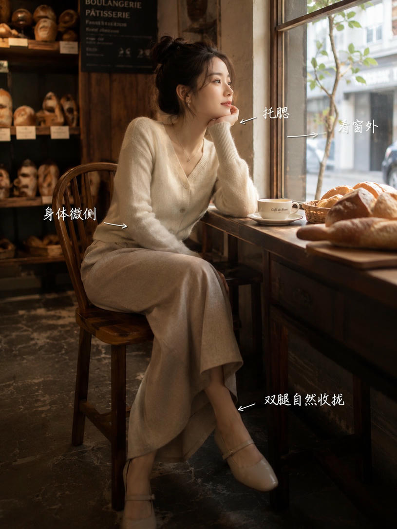 托腮远眺坐姿