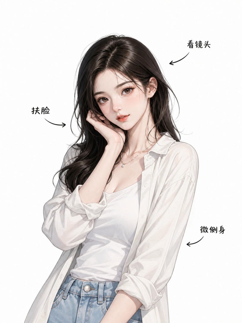 扶脸侧身站姿