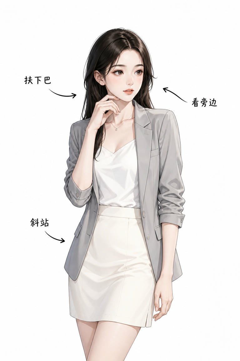 扶腮斜视商务