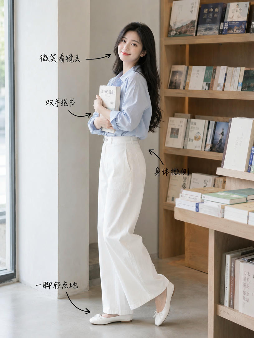 抱书侧身站姿