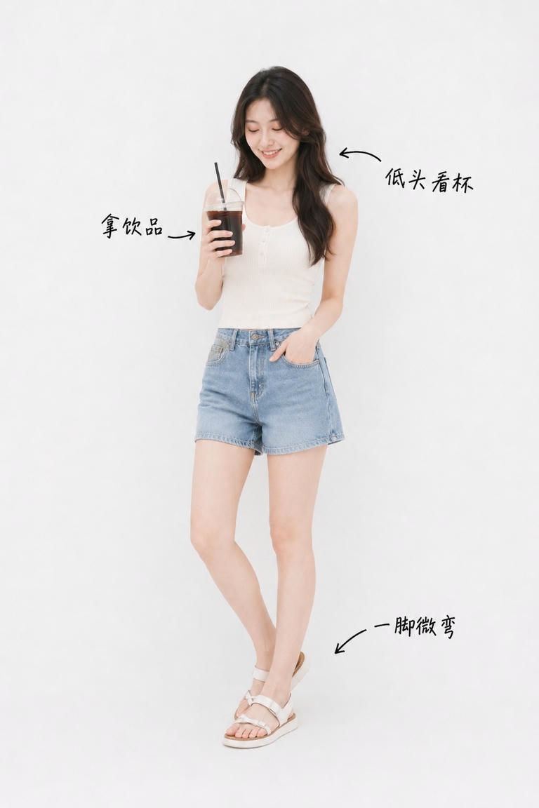 持杯低头站姿