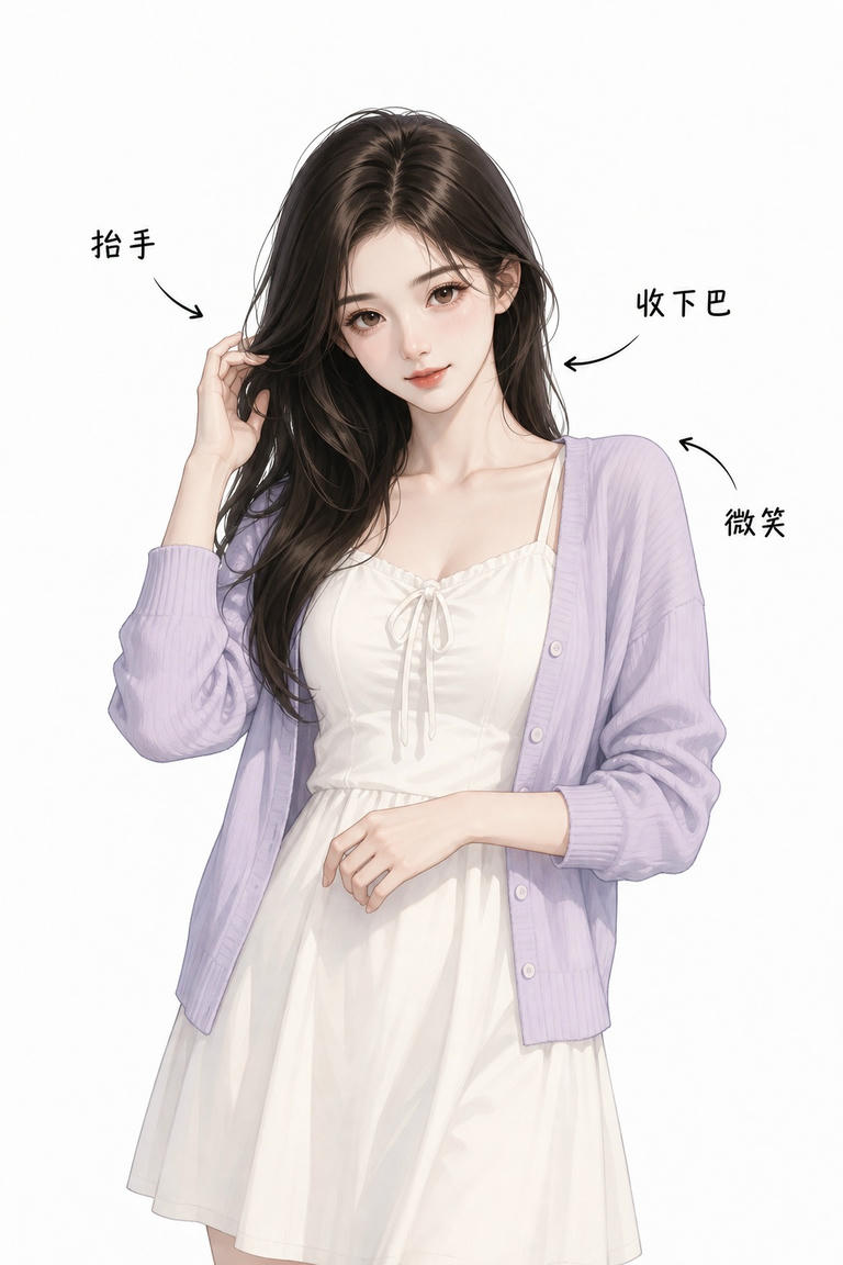 撩发微笑半身