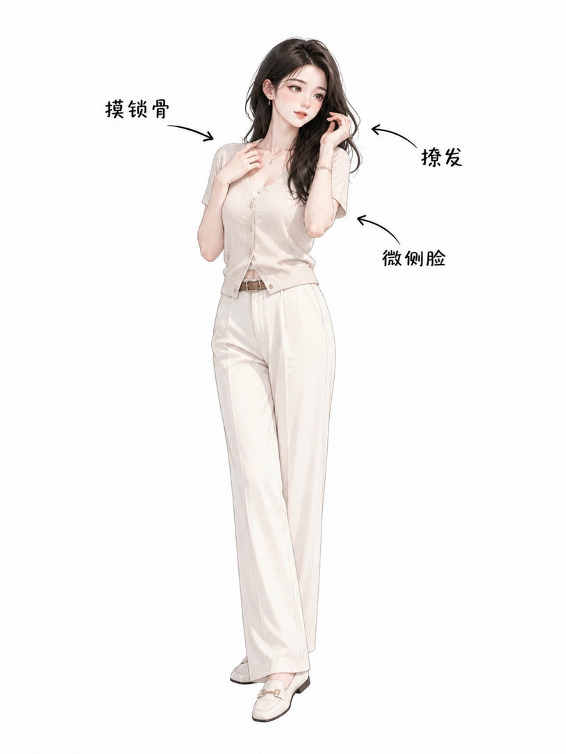 撩发摸锁骨站姿