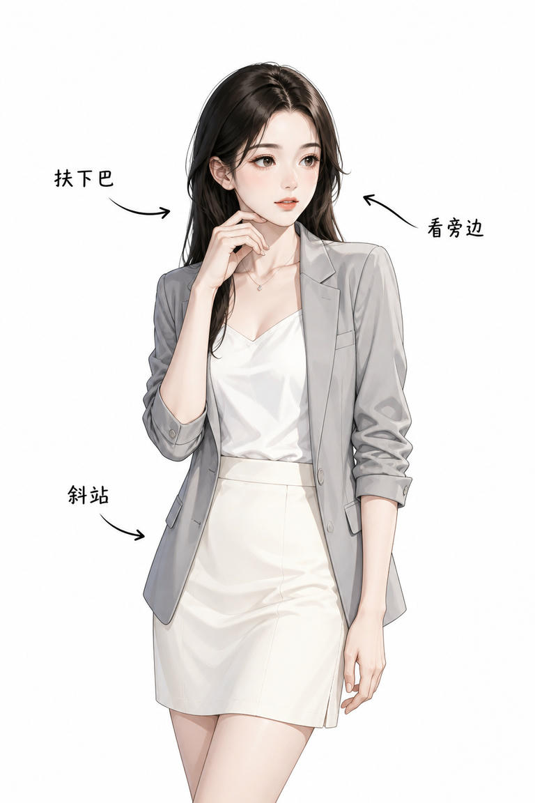 斜身扶下巴