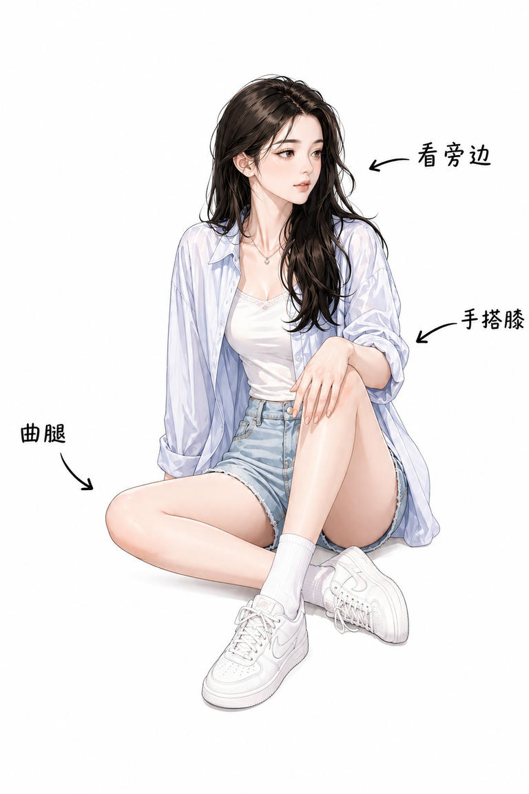 曲腿手搭膝